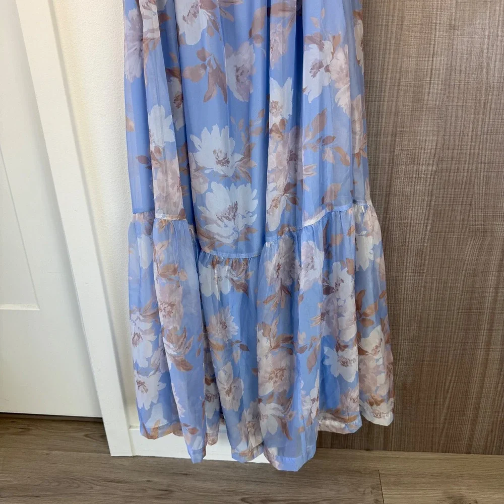 Abercrombie & Fitch Emerson Drama Bow Back Maxi Dress Blue Floral Print Medium
